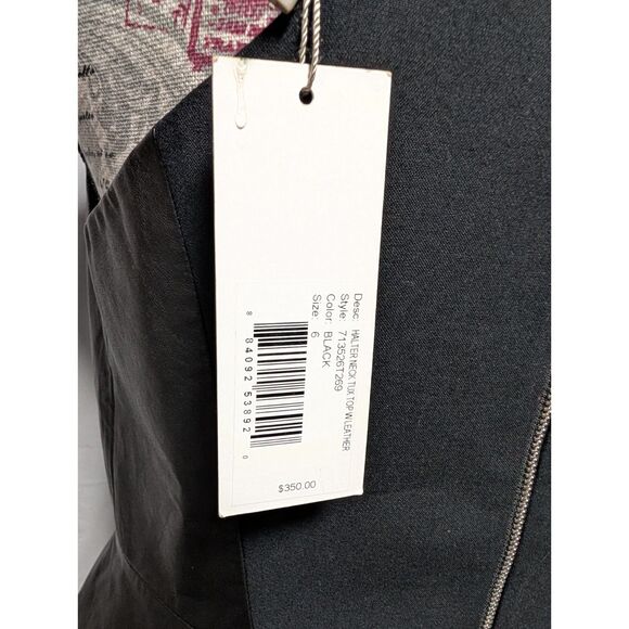 Rebecca Taylor Black Sleeveless Real Lamb Leather Peplum Zip Top New Women's 6 - Picture 7 of 9